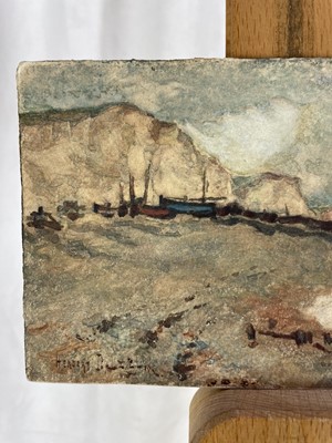 Lot 1289 - Herbert Dalziel (1858-1941) watercolour on paper laid on card - East Cliff, Hastings, signed, titled verso, 11.5cm x 20cm, unframed