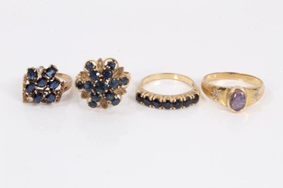 Lot 168 - Gold (585) cabochon sapphire and diamond ring, together with three other 14ct gold sapphire dress rings (4)