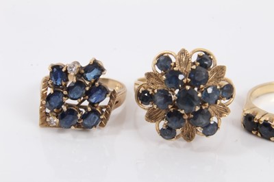 Lot 168 - Gold (585) cabochon sapphire and diamond ring, together with three other 14ct gold sapphire dress rings (4)