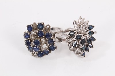 Lot 170 - Four gem set cluster rings to include two silver sapphire cocktail rings, one other similar and a gilt metal garnet ring