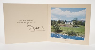 Lot 58 - H.M.Queen Elizabeth The Queen Mother, signed 1950/60s Christmas card with gilt crown to cover, photograph of Birkhall to the interior, signed 'from Elizabeth R'. Provenance: given to the Royal cook...