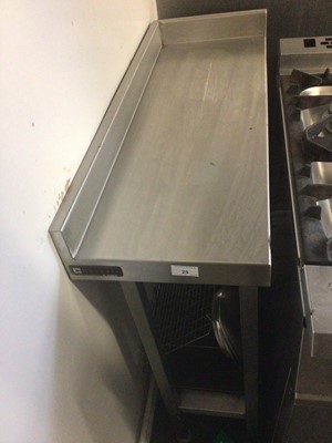 Lot 25 - A stainless steel corner preparation bench, with undershelf, 300 mm wide x 810 mm deep