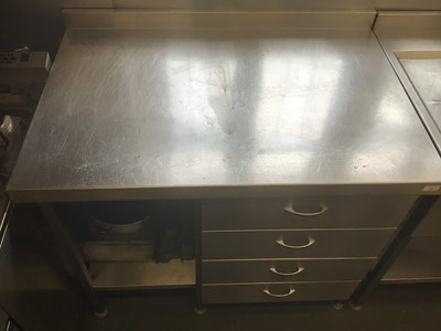 Lot 27 - A wall stainless steel preparation bench,with four drawers and undershelf, 1050 mm