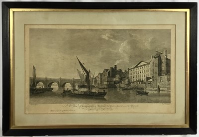 Lot 195 - Engraving of Westminster Bridge dated 1761, image 29 x 54cm, together with a print of Charing Cross signed Sedgwick, both in glazed frames. (2)