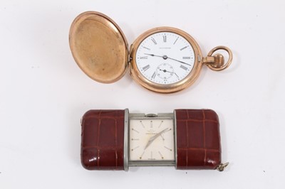 Lot 587 - Art Deco Movado travel watch and a gold plated pocket watch (2)