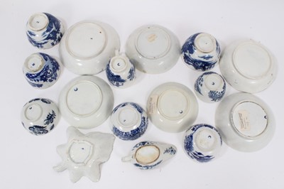 Lot 246 - A group of 18th century English blue and white porcelain, including a Lowestoft cream jug, Worcester and Caughley