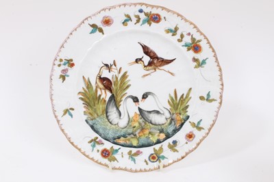 Lot 247 - Two 19th century Paris cups and saucers, a Samson moulded plate decorated with birds, a Samson figure and a Dresden inkwell
