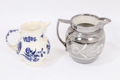 Lot 250 - A Regency silver glazed pottery jug, together with a lilac ground mug and jug, a Caughley-style Coalport jug and two polychrome jugs (6)