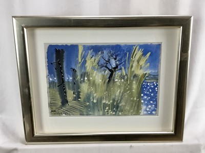 Lot 172 - Alan Halliday, British (b.1952) three signed framed works on paper - two watercolours of winter landscapes and one signed print of an orchard