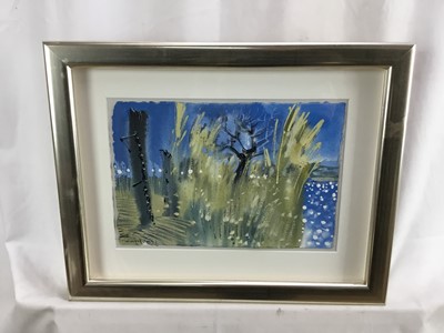 Lot 172 - Alan Halliday, British (b.1952) three signed framed works on paper - two watercolours of winter landscapes and one signed print of an orchard