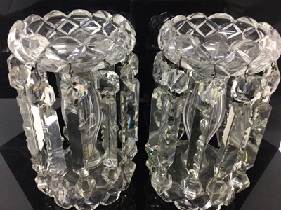 Lot 252 - A pair of 19th century cut glass lustres with prismatic drops, 21.5cm high