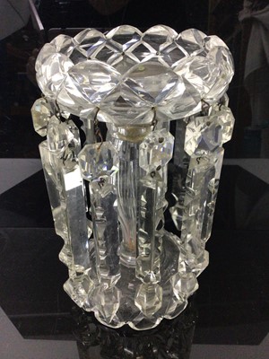 Lot 252 - A pair of 19th century cut glass lustres with prismatic drops, 21.5cm high