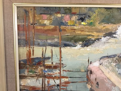 Lot 140 - Victor Askew (1909-1974) oil on board, harbour scene