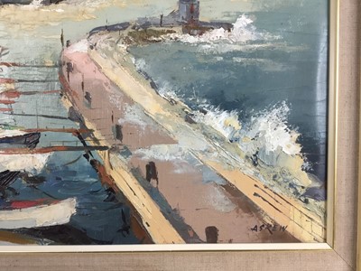 Lot 140 - Victor Askew (1909-1974) oil on board, harbour scene