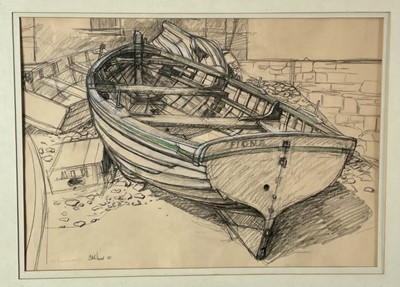 Lot 1169 - Thomas William Ward (1918-2000) coloured pencil drawing - "Fiona" R.N.L.I. Dinghy, signed and dated '80, 41cm x 57cm, in glazed frame