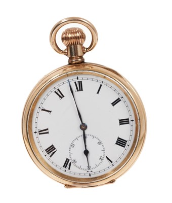 Lot 597 - Early 20th century gold plated open faced pocket watch with enamel dial