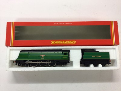 Lot 74 - Hornby OO gauge locomotives LMS lined maroon 4-6-0 Patriot Class 'Lord Rathmore" 5533, R308, SR green 4-6-2 West Country Class 'Exeter' (Limited Edition) locomotive and tender 21C101, R320, GWR lin...