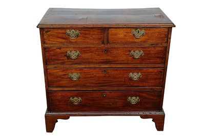 Lot 1403 - Early / mid 18th century walnut and chequer inlaid chest, with two short over three long graduated drawers on bracket feet, 92cm wide x 48cm deep x 90cm high