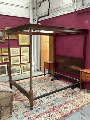 Lot 1407 - Early 20th century mahogany four poster bed, with square headboard and reeded columns, 153cm wide