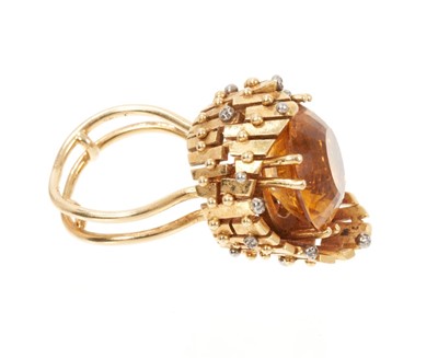 Lot 735 - 1970s 18ct gold citrine and diamond cocktail ring