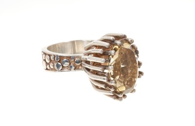 Lot 738 - 1970s silver smokey quartz cocktail ring