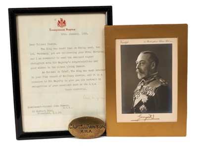 Lot 90 - H.M. King George V signed photograph and related items.
