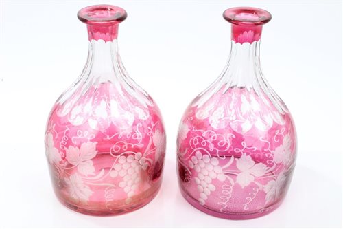 Lot 75 - Pair late 19th century ruby glass overlaid...