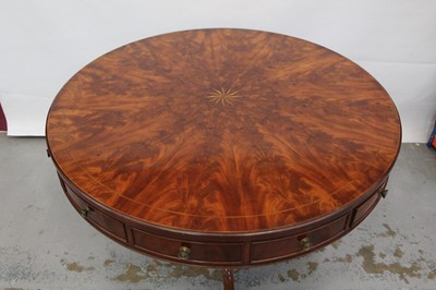 Lot 1491 - Good 19th century flame mahogany library drum table