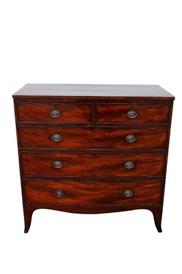 Lot 1416 - Regency mahogany chest of drawers, with two short over three long graduated drawers on splayed bracket feet, 105cm wide x 47cm deep x 106cm high