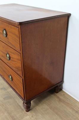 Lot 1417 - Regency mahogany chest of drawers with three long graduated drawers on spool feet, 94cm wide x 50cm deep x 84cm high