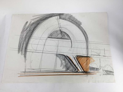 Lot 308 - Peter Thursby (1930-2011) group of drawings on paper, various architectural and sculptural subjects, variously signed and dated, 60 x 85cm, and smaller (9)