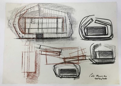 Lot 1327 - Peter Thursby (1930-2011) group of drawings on paper, various architectural and sculptural subjects, variously signed and dated, approximately 60 x 85cm, (10)