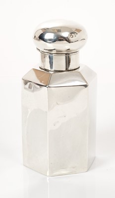 Lot 472 - Unusual Victorian silver scent bottle / flask of hexagonal form, with removable glass scent flask, (Chester 1887), maker Horton & Allday, 10.5cm in height.