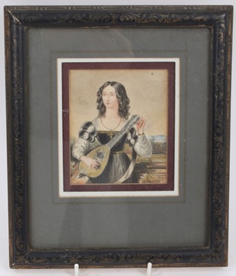 Lot 1033 - Well painted 19th century miniature portrait on paper of a lady