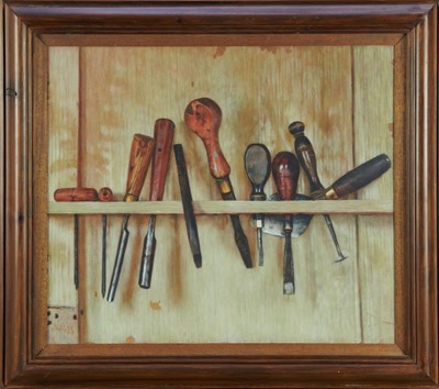 Lot 1179 - Michael Murfin (b. 1954) acrylic on board, Trompe l'oeil