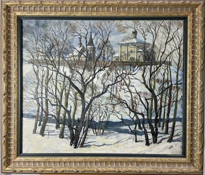 Lot 1181 - Eastern European School, 20th century, oil on canvas, winter landscape, initialled and dated '95, 50cm x 60cm, framed