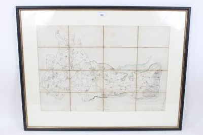 Lot 992 - 19th century handmade folding cloth lined map - 'A map of Chelmsford and Dengey Hundred', in glazed frame, 41 x 62cm, glazed frame