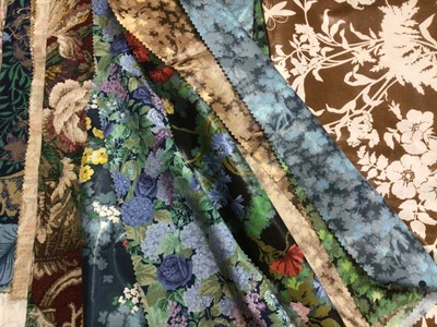 Lot 2104 - Box of vintage fabrics including 1970's designs. Swedish screen prints Rapsodi by Rita Wahlstrom, green and brown , Mykero by Saini Salonen, Plexus by Sven Frisedt.  Sanderson's Kilmaurs, Henley,...