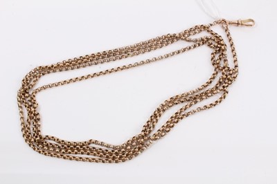 Lot 609 - Victorian yellow metal long chain, 162cm