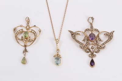 Lot 615 - Three Edwardian gold pendants