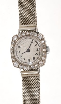 Lot 591 - Art Deco 18ct white gold diamond cocktail watch