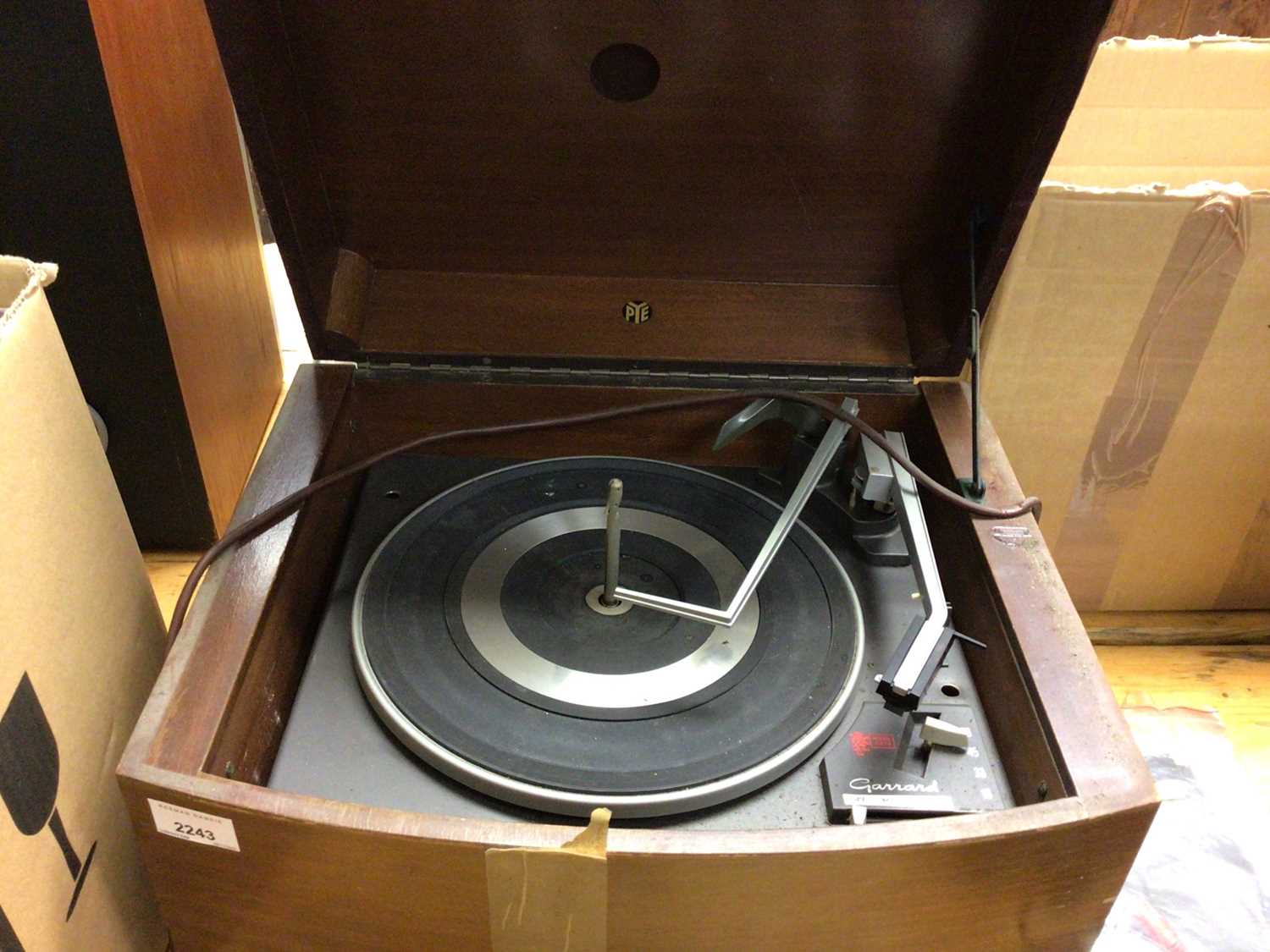 Lot 2243 - Vintage Garrard PYE record player in wooden case