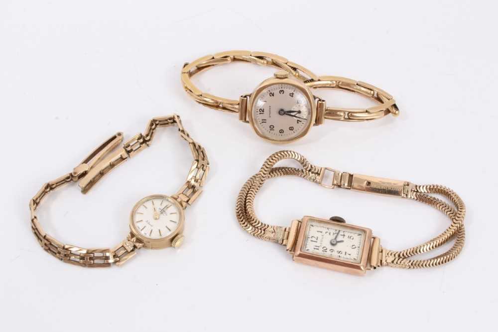 Lot 196 - Three 9ct gold vintage ladies wristwatches all on 9ct gold bracelets