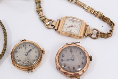 Lot 197 - Three 18ct gold cased and three 9ct gold cased vintage ladies wristwatches, four on plated bracelets and two without (6)
