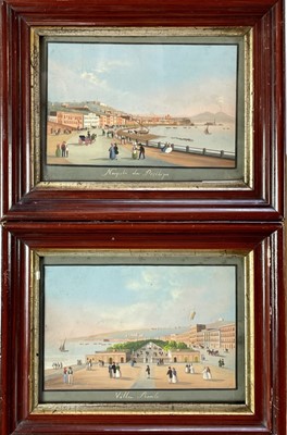 Lot 1237 - Pair of gouaches, Neapolitan School circa 1880, A view of Naples with many figures on the Promenade.