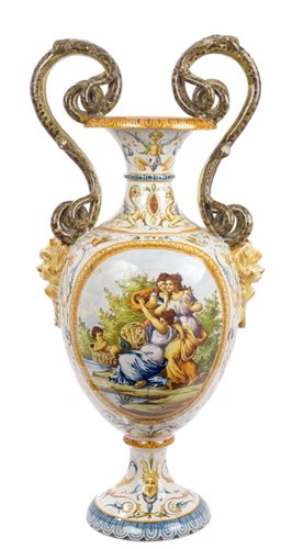 Lot 94 - 19th century Italian Majolica vase with double-...