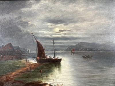 Lot 1291 - George Cole (1810 - 1883), oil on canvas, "Night Fishing", a moonlit seascape, signed, 29 x 49cm, framed