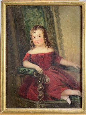 Lot 1246 - English School early 19th Century, oil on canvas, A portrait of a seated girl with ringlets in her hair, in gilt frame. 37 x 27cm.