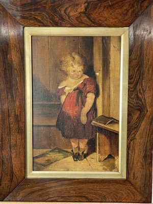 Lot 1247 - Attributed to Augustus Edwin Mulready 1844 - 1903, oil on board, A naughty child standing in the corner, in rosewood frame. 43 x 28cm.