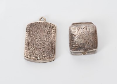 Lot 510 - Victorian silver stamp case with engraved decoration, (Birmingham 1880), together with a contemporary silver pill box, marked 925 (2)